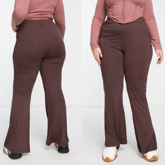 Women's Plus Size High Rise Wide‎ Leg Stretch Jersey Pants - Picture 1 of 4